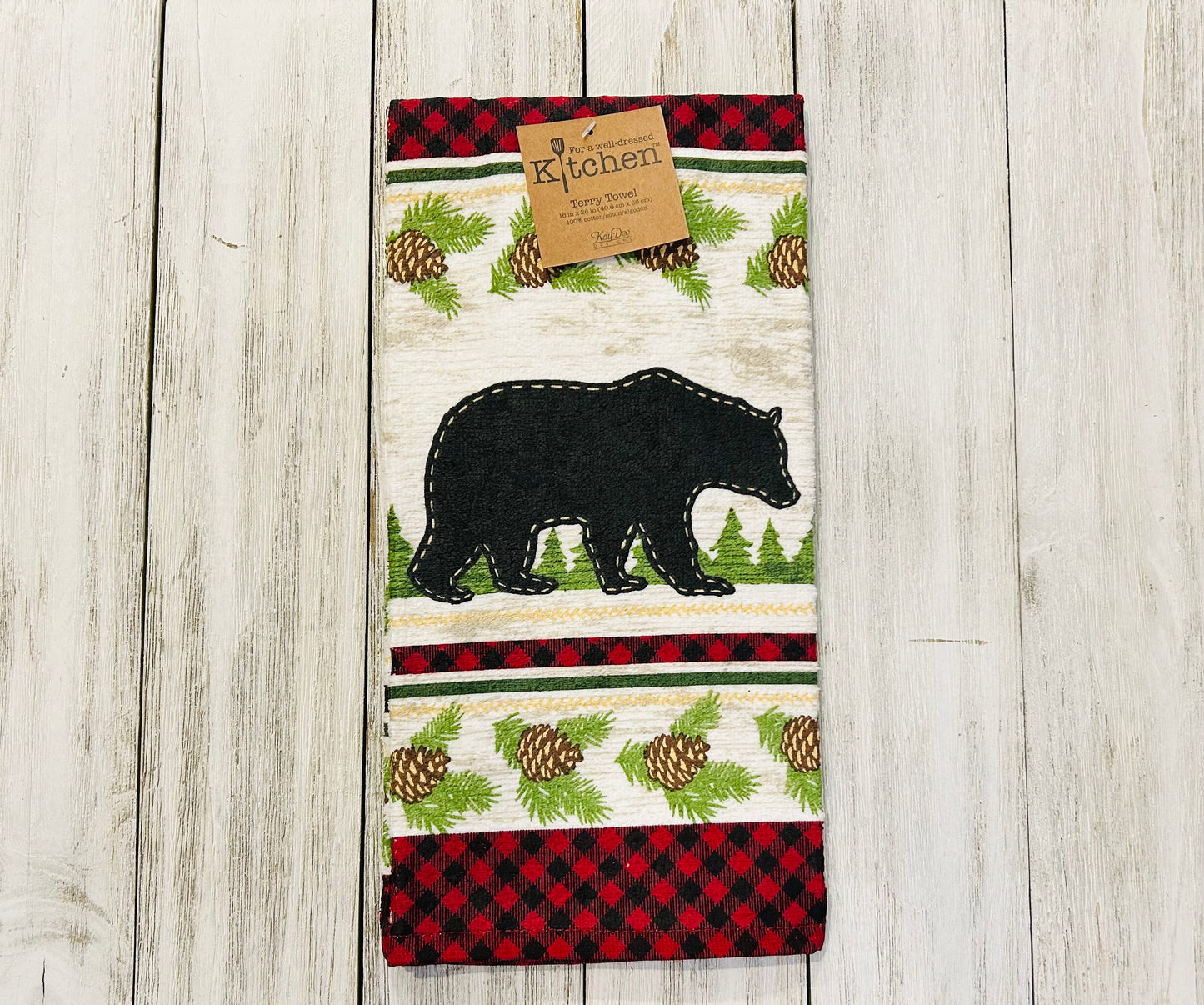 Dish Towel - Mountain Theme - Bear Red Plaid