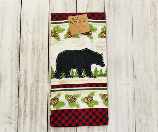 Dish Towel -Mountain Theme - Bear Red Plaid
