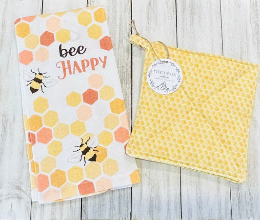 Dish Towel with Matching Potholders - Bees