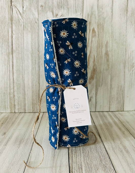 Reusable Towels - Bee and Daisy - Blue