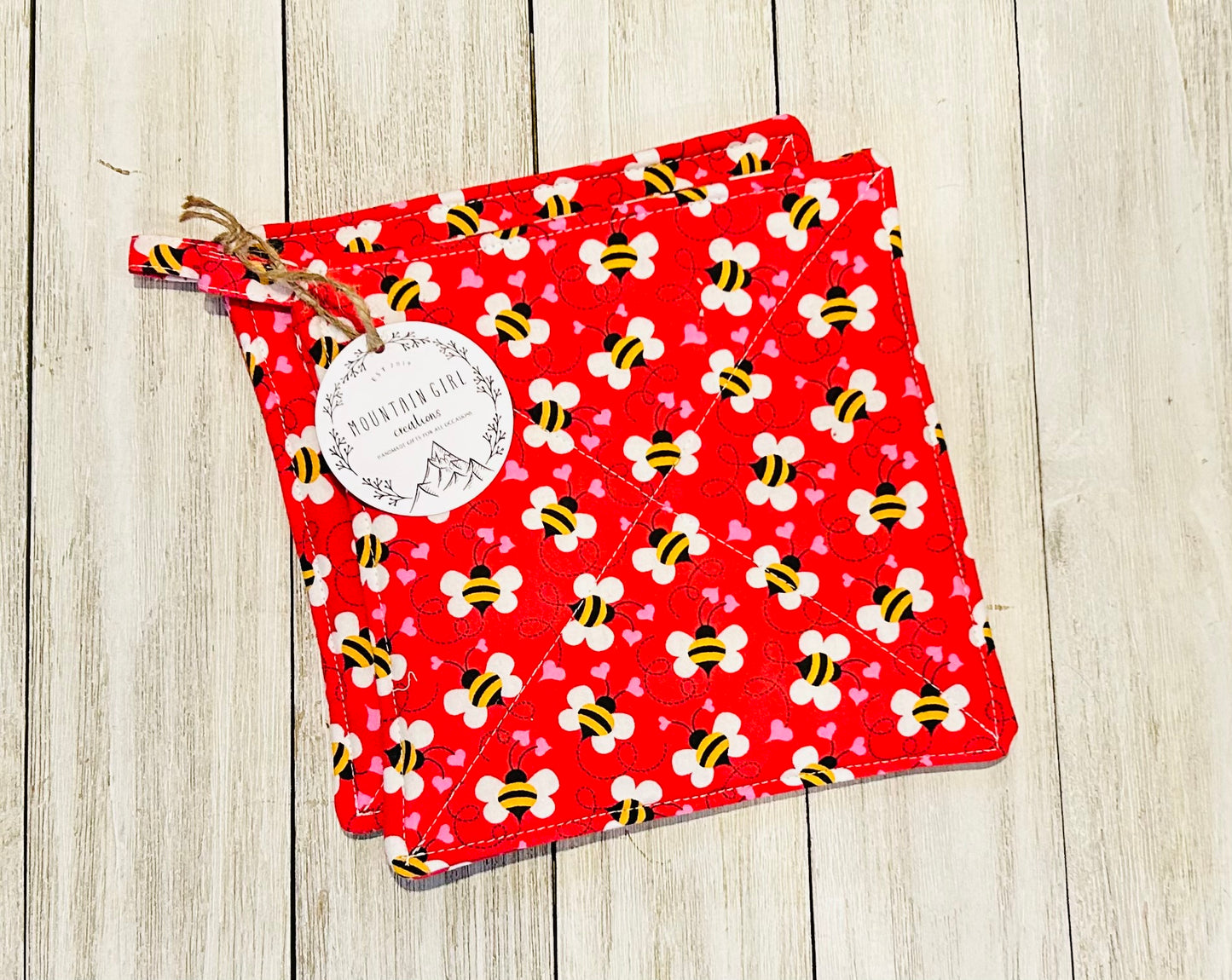 Potholder Set - Bee Themed - Bees on Pink