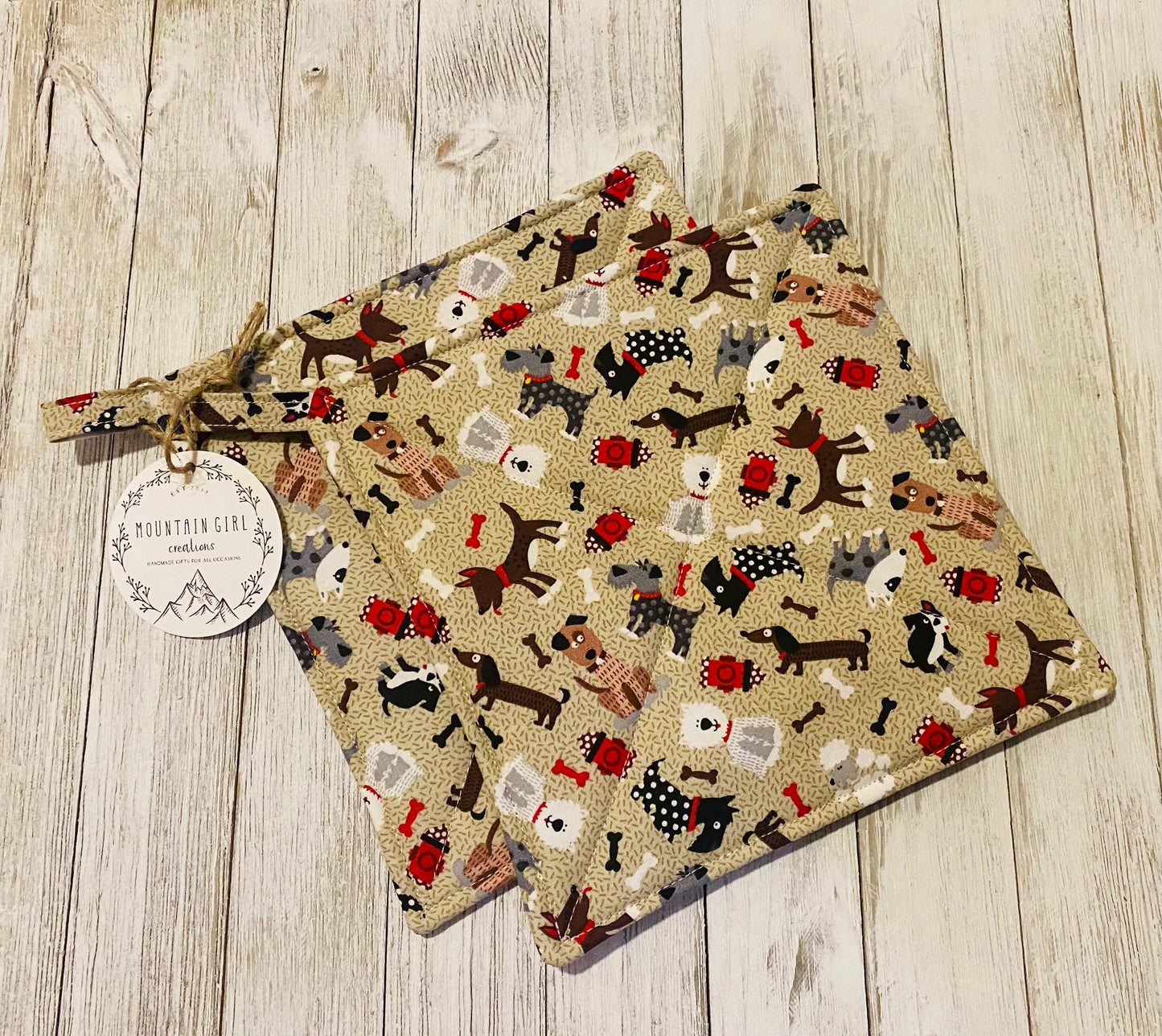 Potholder Set - Dog Themed - Beige Multi Dog