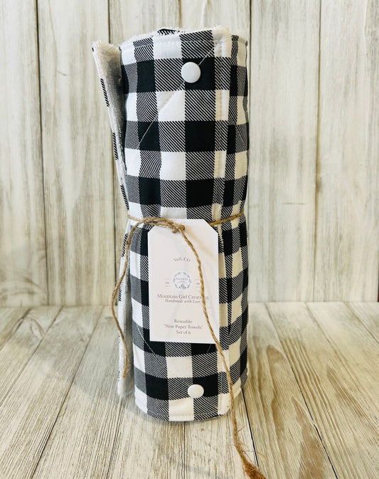 Reusable Towels - Buffalo Plaid - White and Black