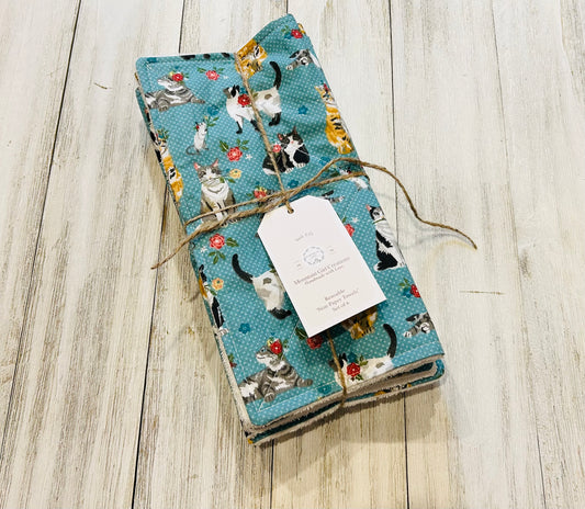 Reusable Towels - Cats - Cats on Blue