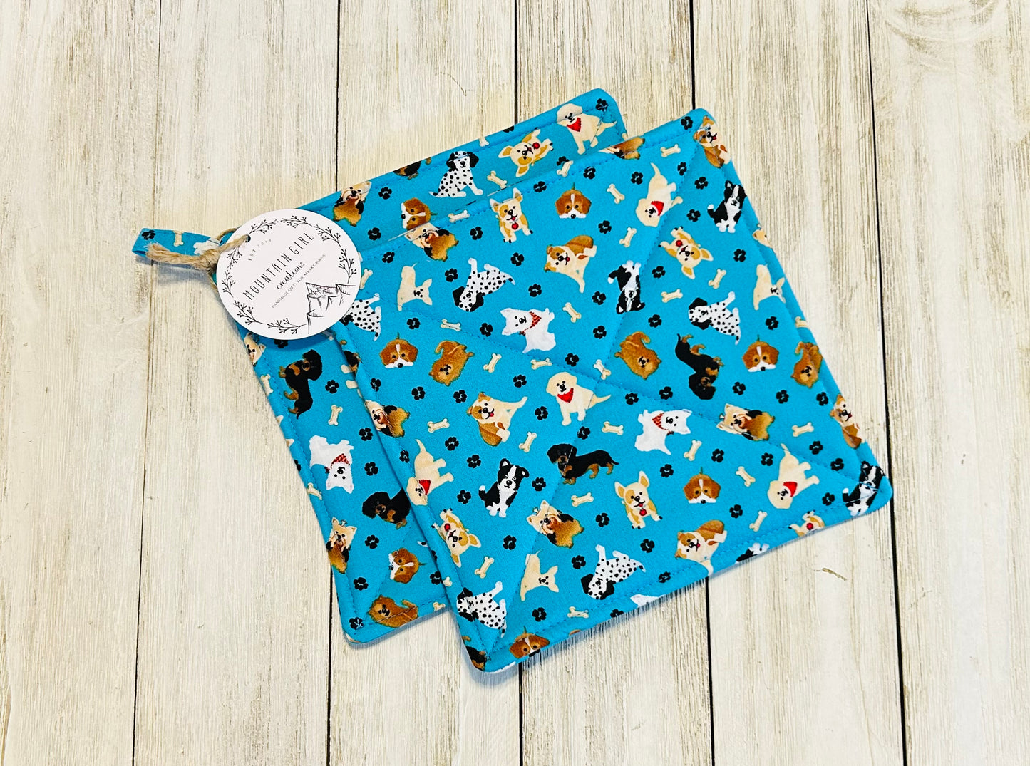 Potholder Set - Dog Themed - Blue Multi Dog
