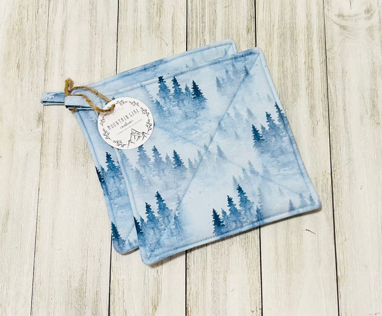 Potholder Set - Mountain Themed - Blue Trees