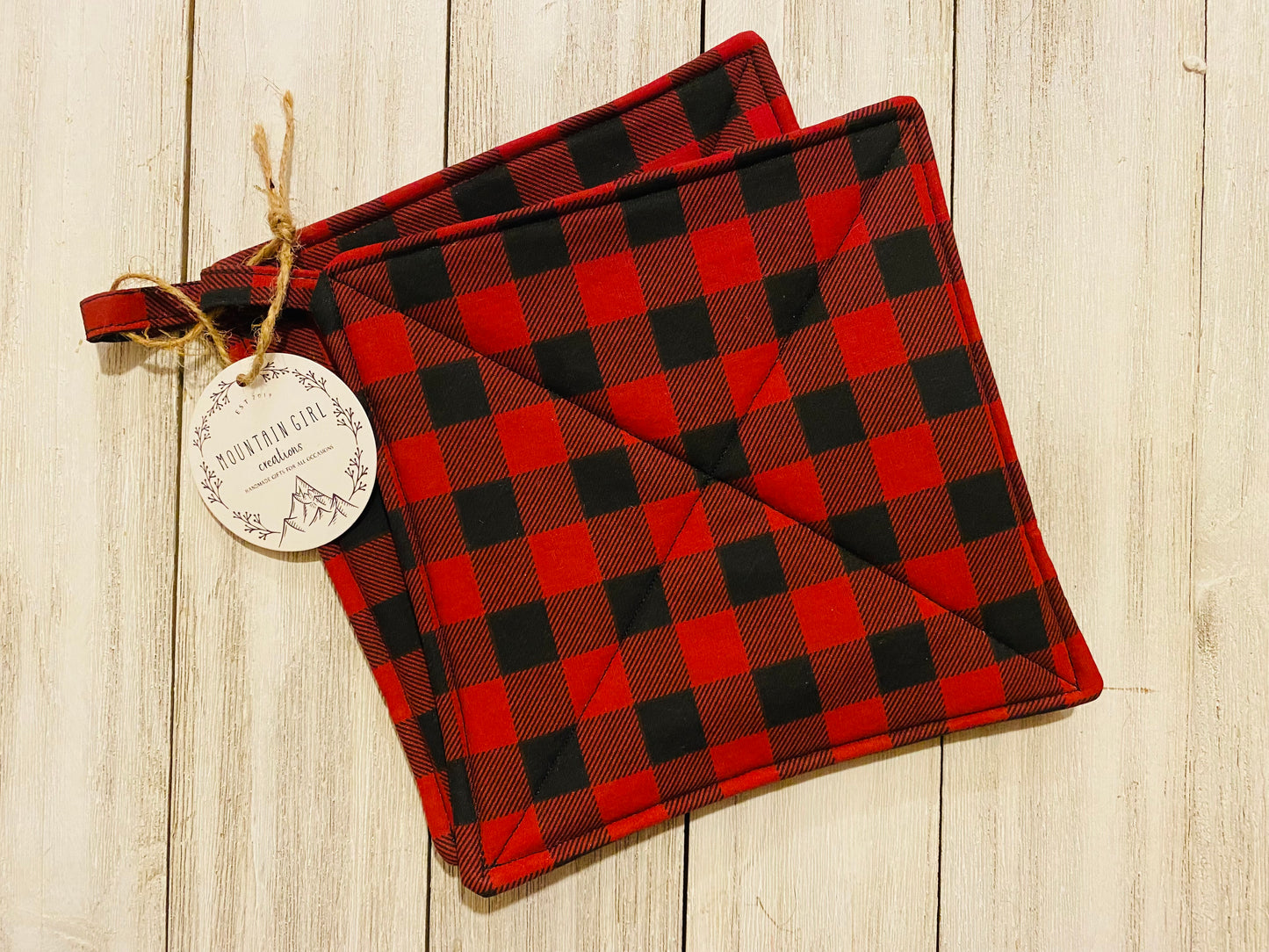 Potholder Set - Christmas Themed - Red Buffalo Plaid