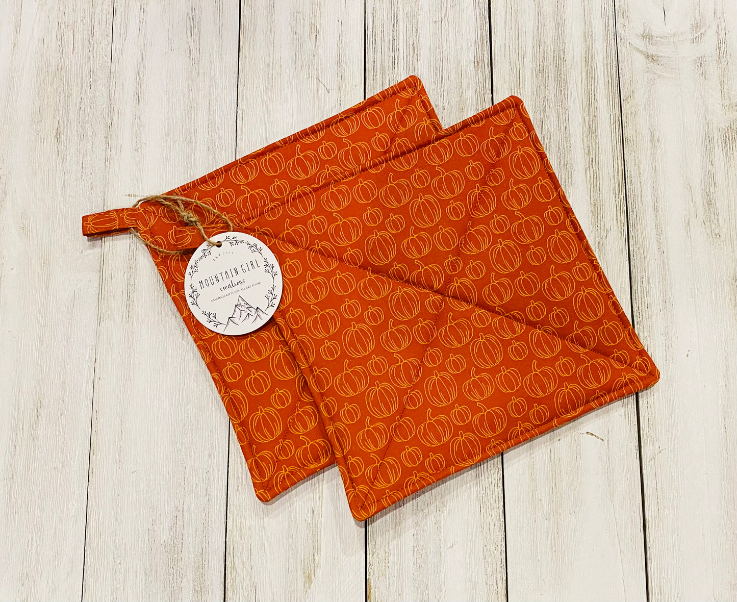 Potholder Set - Fall Themed - Burnt Orange Pumpkin Potholders