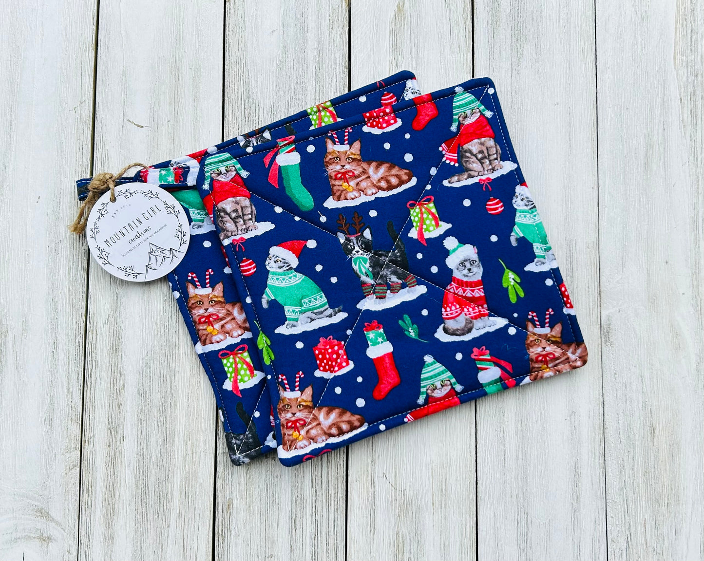 Potholder Set - Christmas Themed - Winter Cats