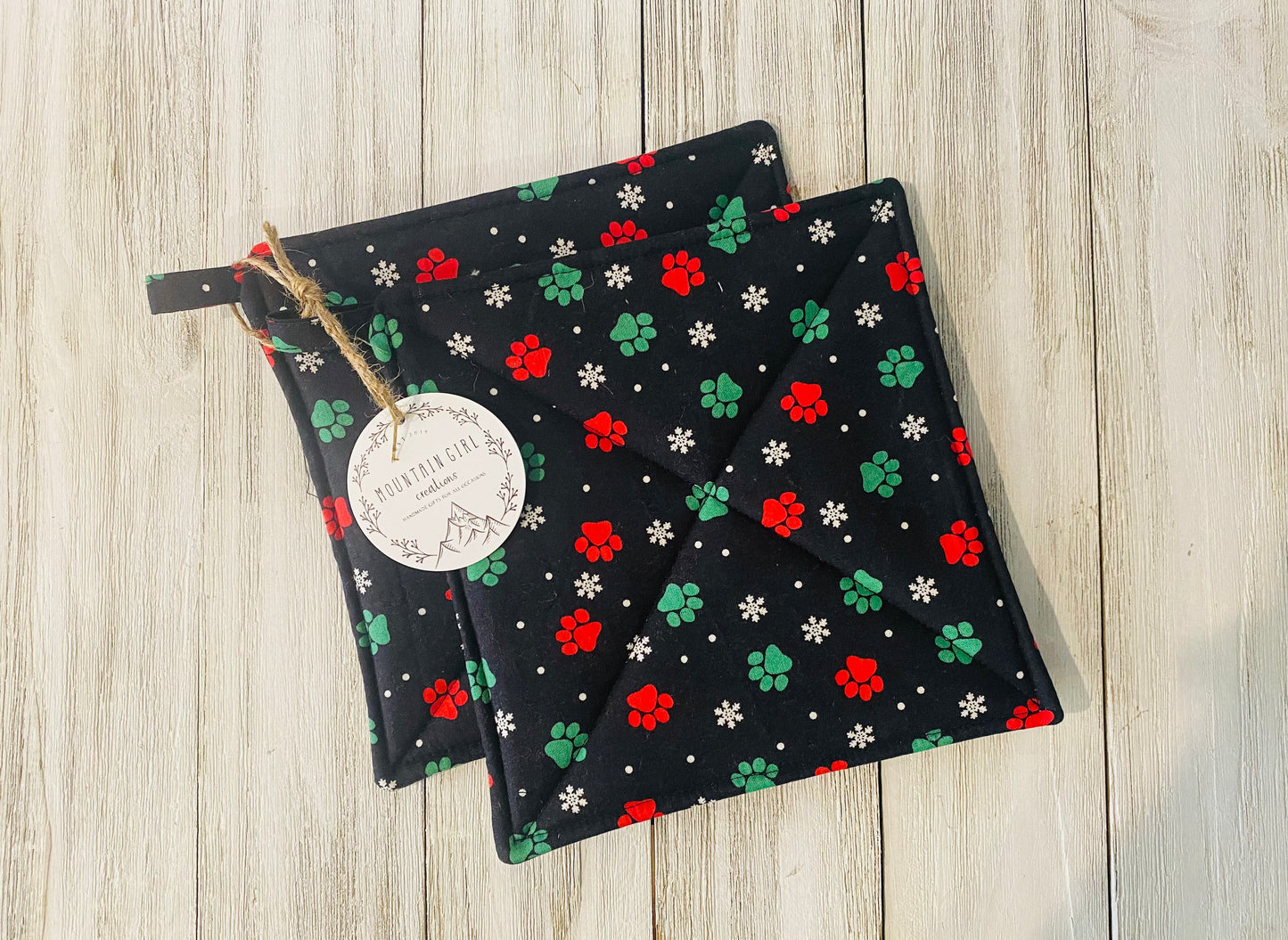 Potholder Set - Christmas Themed - Christmas Paws