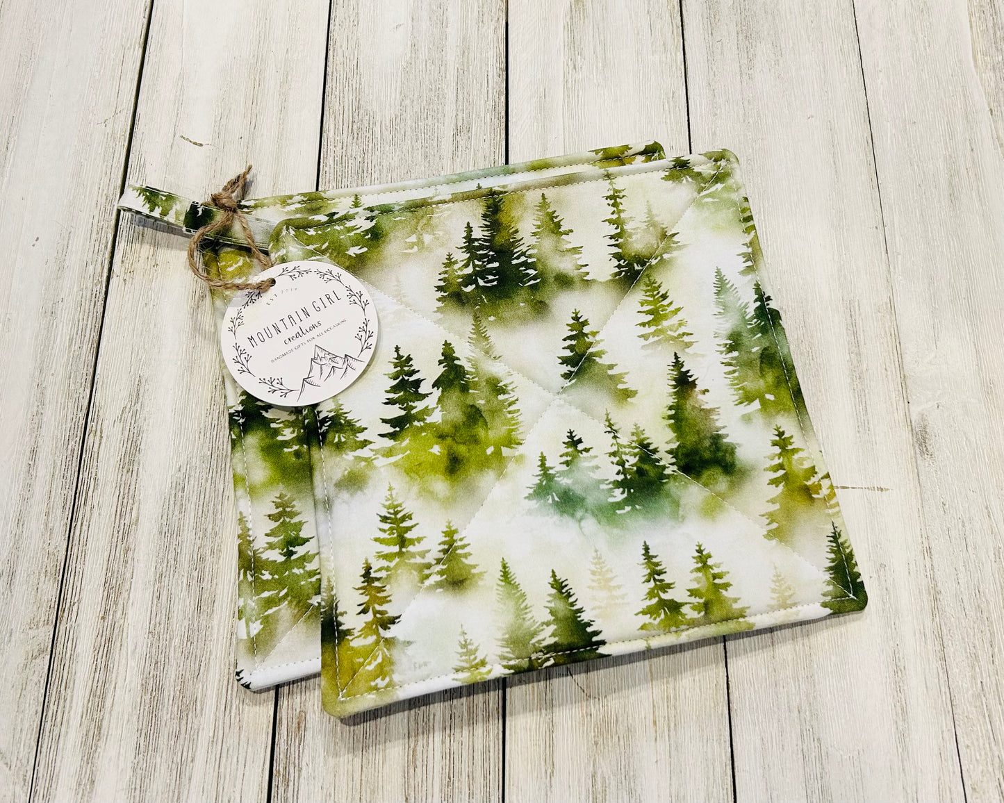 Potholder Set - Mountain Themed - Green Trees