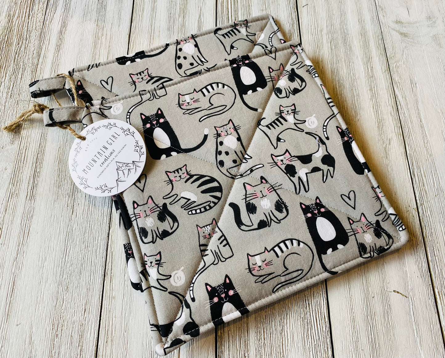 Potholder Set - Cat Themed - Grey Cats