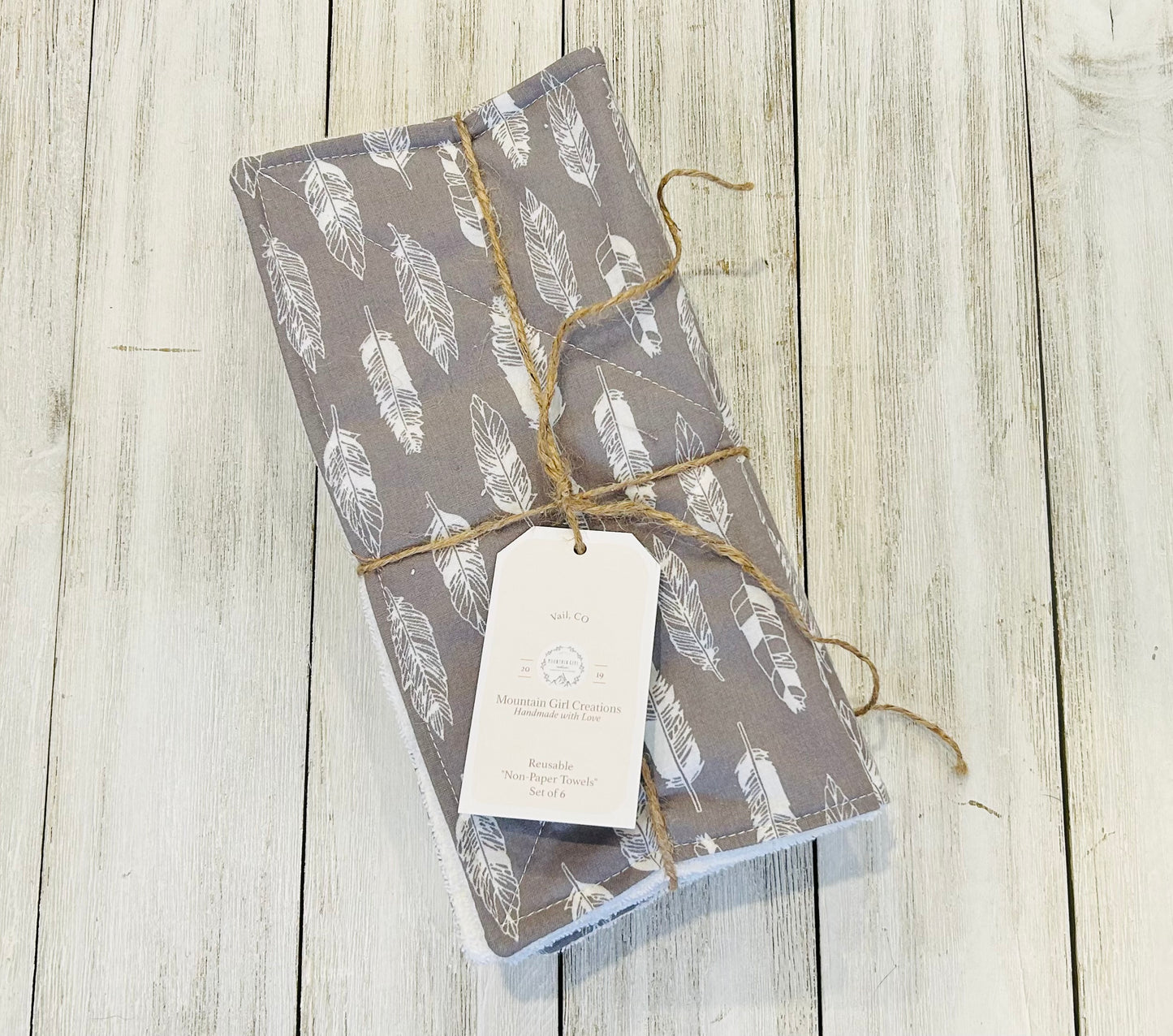 Reusable Towels - Feathers -Grey Feathers