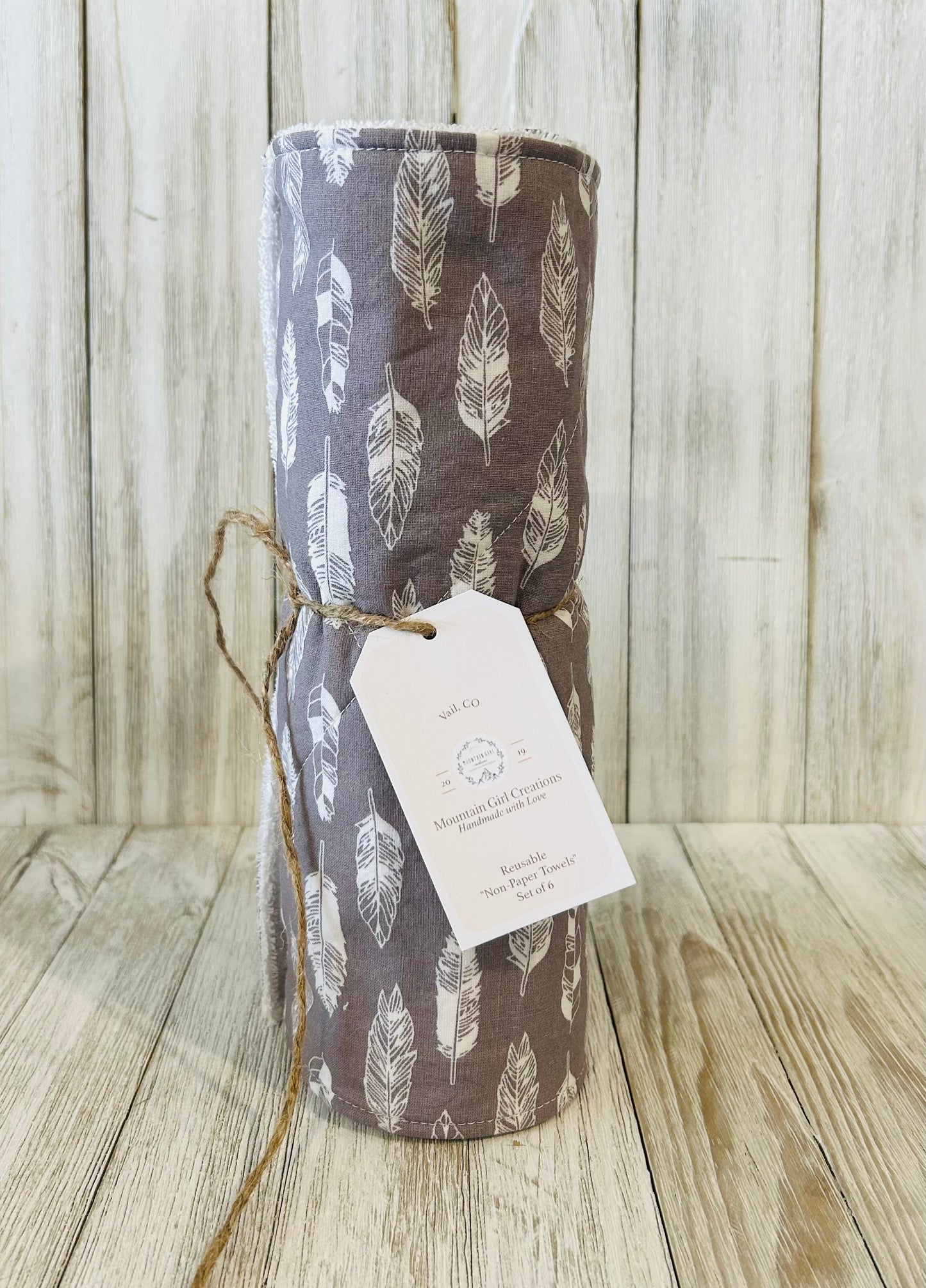 Reusable Towels - Feathers -Grey Feathers