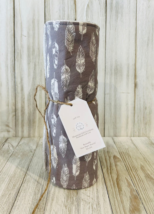 Reusable Towels - Feathers -Grey Feathers