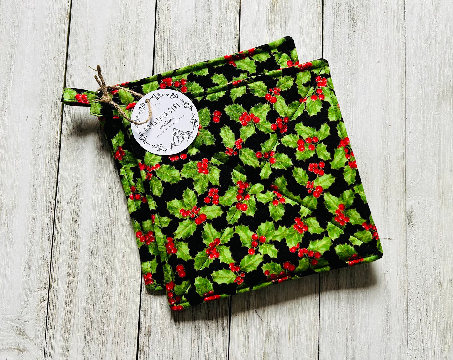 Potholder Set - Christmas Themed - Christmas Holly