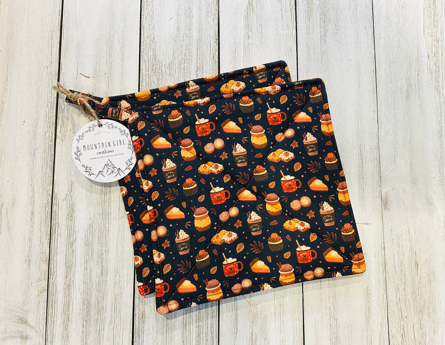 Potholder Set - Fall Themed - Pumpkin Pie and Lattes
