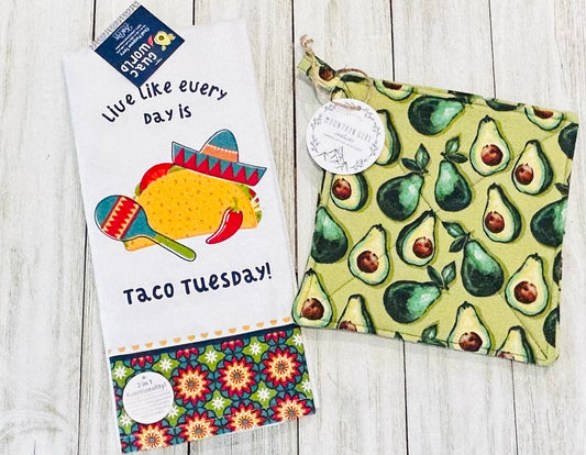 Dish Towel with Matching Potholders - Avocados - Taco Tuesday
