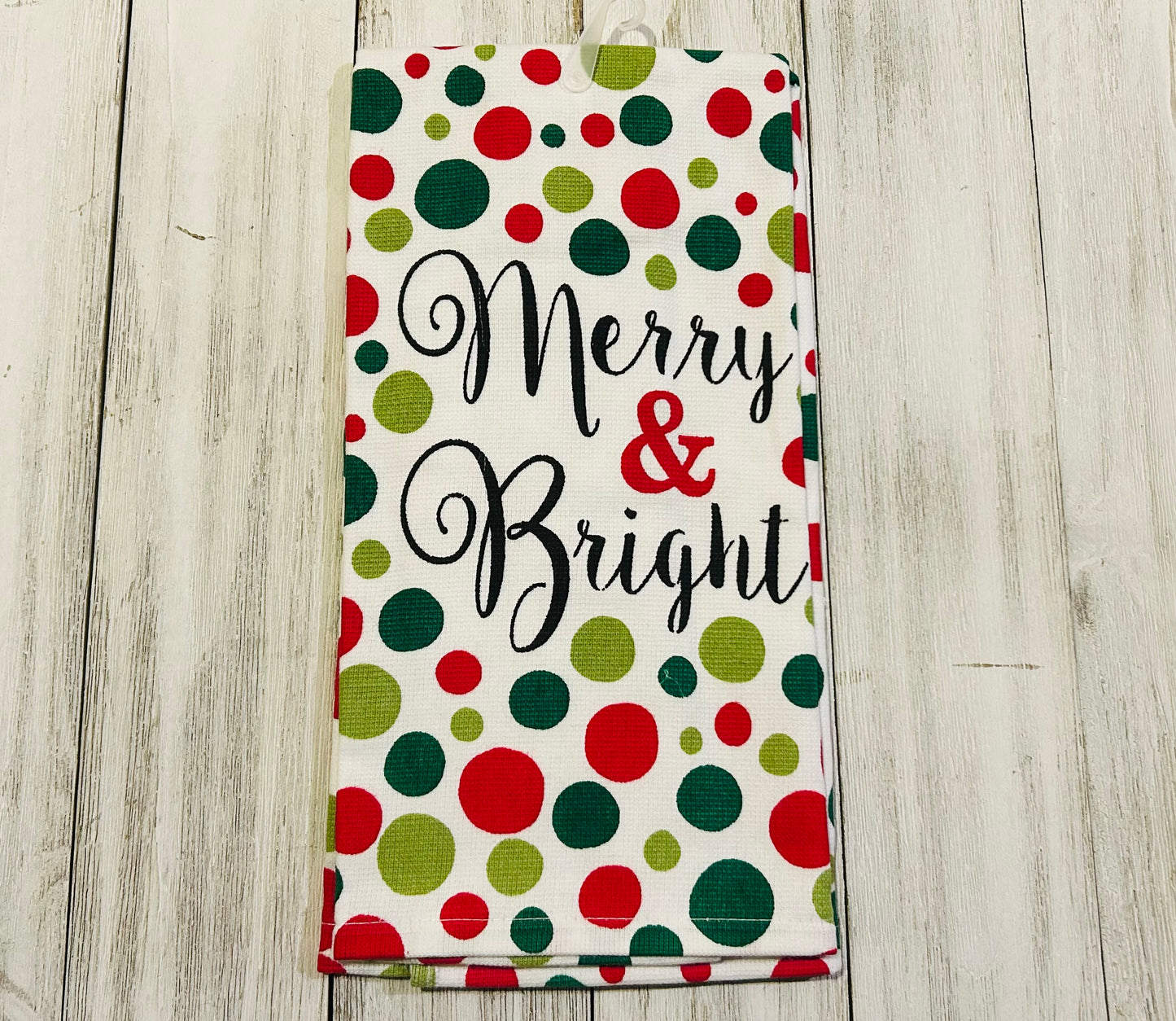 Dish Towel - Christmas Themed - Merry and Bright Polka Dot