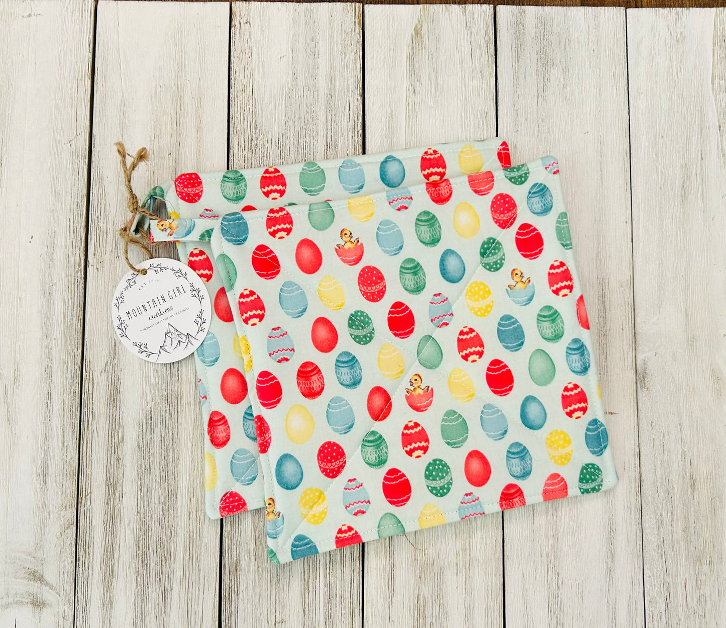 Potholder Set - Easter - Pastel Green Easter Eggs