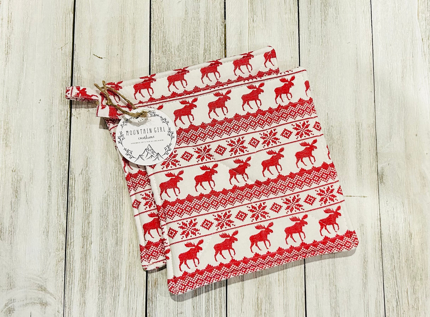 Potholder Set - Christmas Themed - Moose Potholders