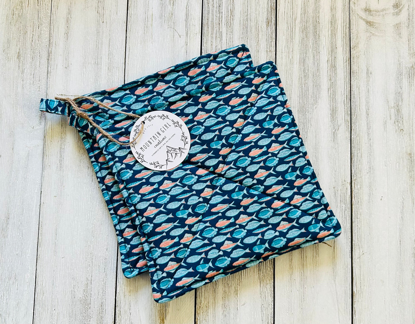 Potholder Set - Beach Themed - Fish Navy