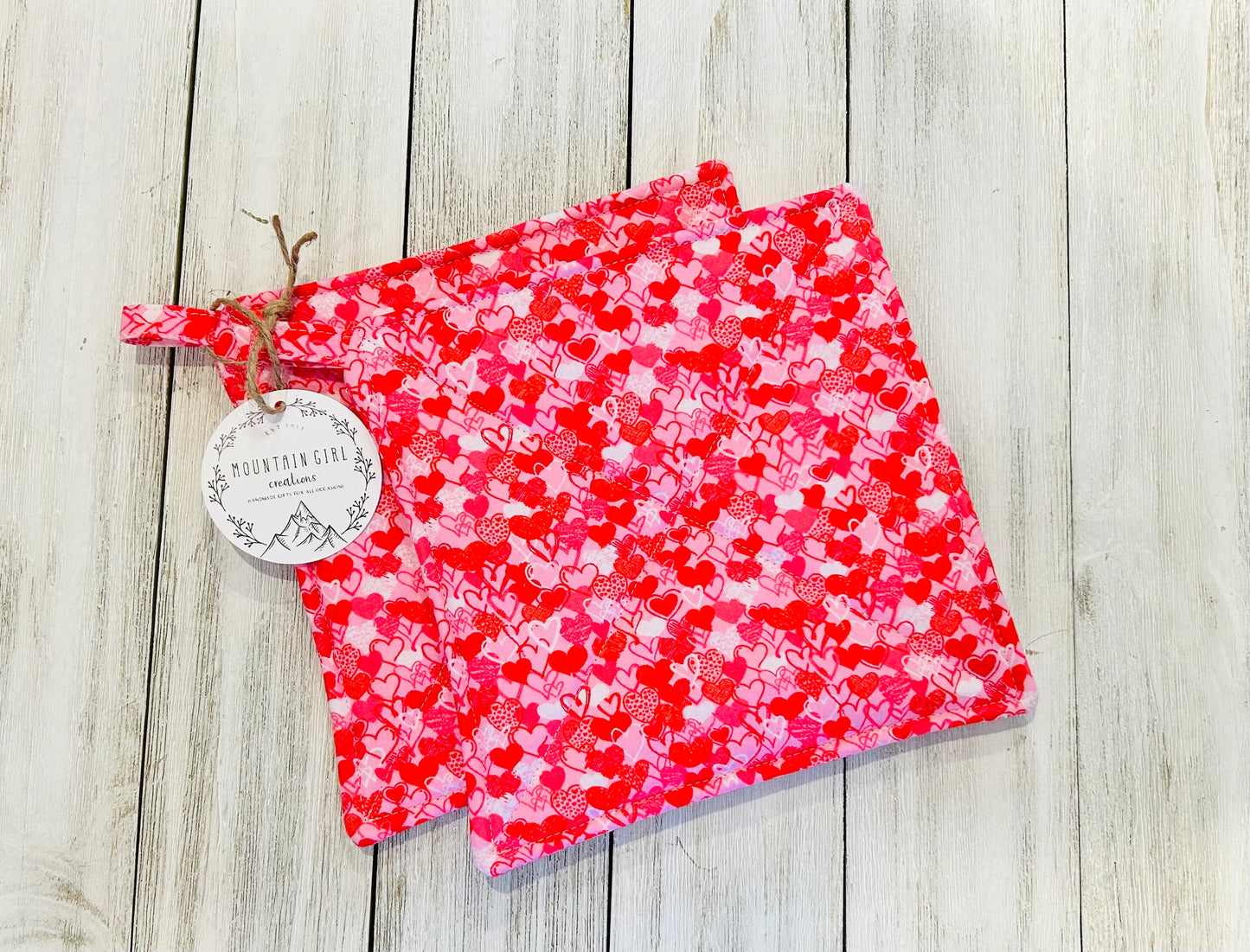 Potholder Set - Valentines Day Themed - Pink Hearts Multi