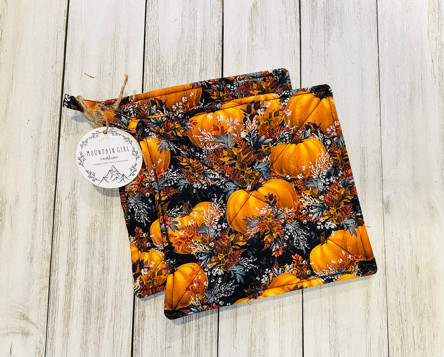 Potholder Set - Fall Themed - Pumpkin Patch Navy