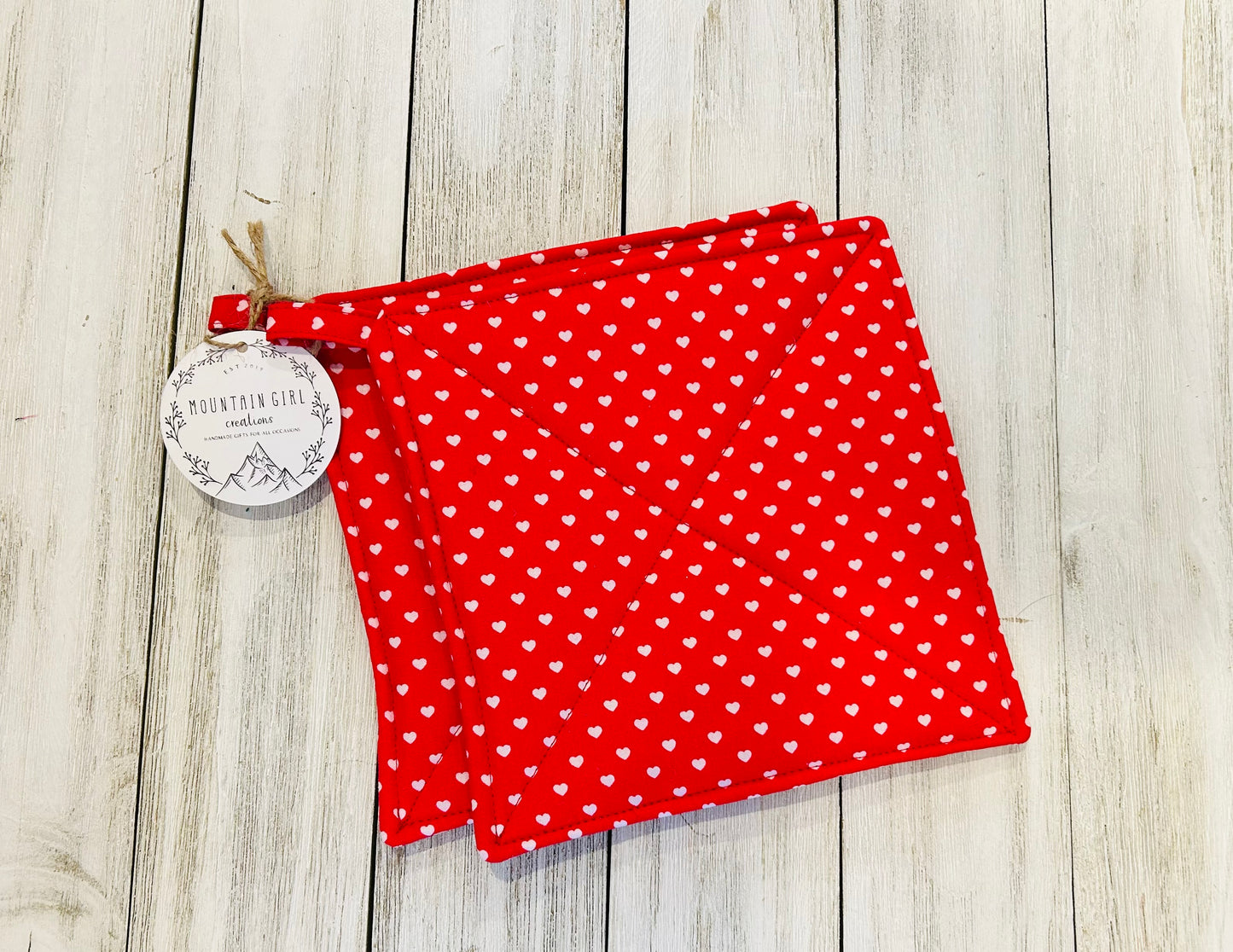 Potholder Set - Valentines Day Themed - Hearts on Red
