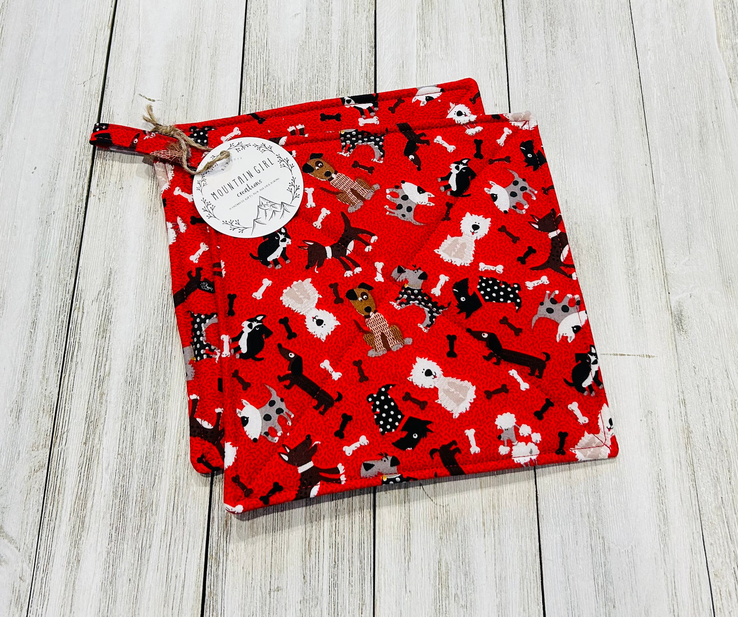 Potholder Set - Dog Themed - Red Multi Dog