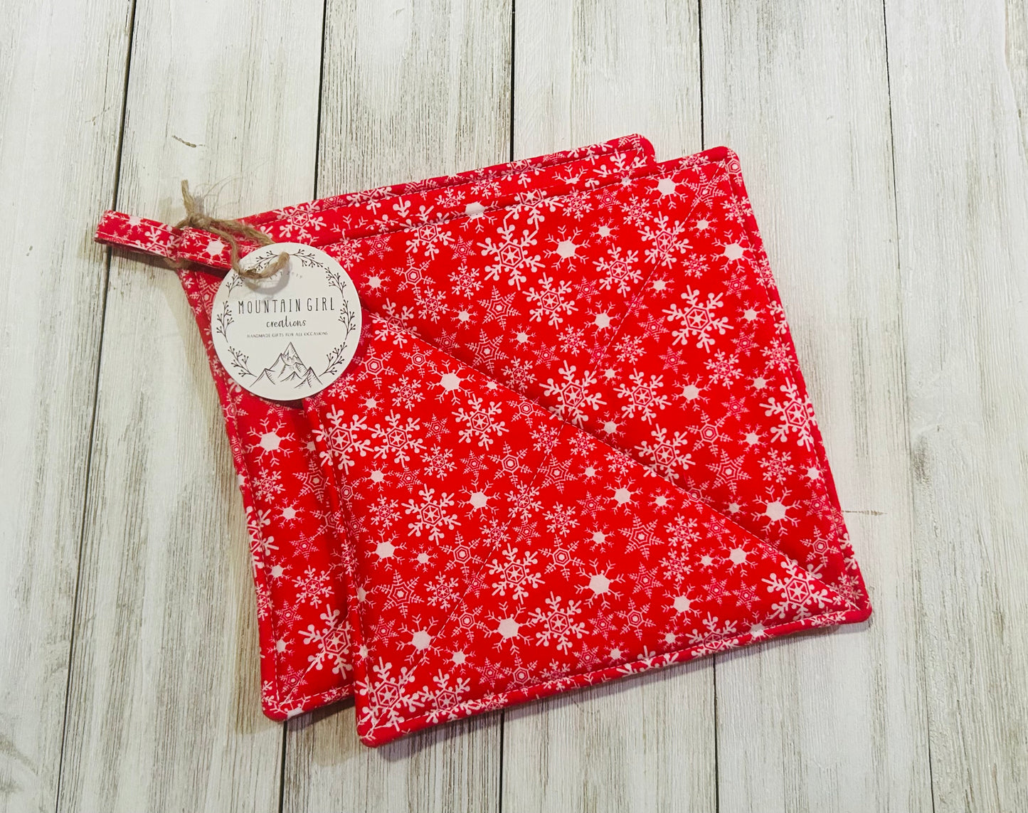 Potholder Set - Christmas Themed - Red Snowflakes
