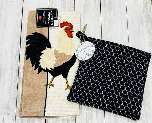 Dish Towel with Matching Potholders - Chickens