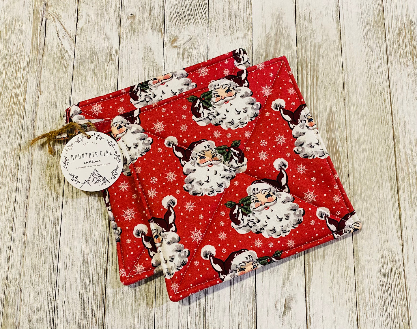 Potholder Set - Christmas Themed -Vintage Santa Claus