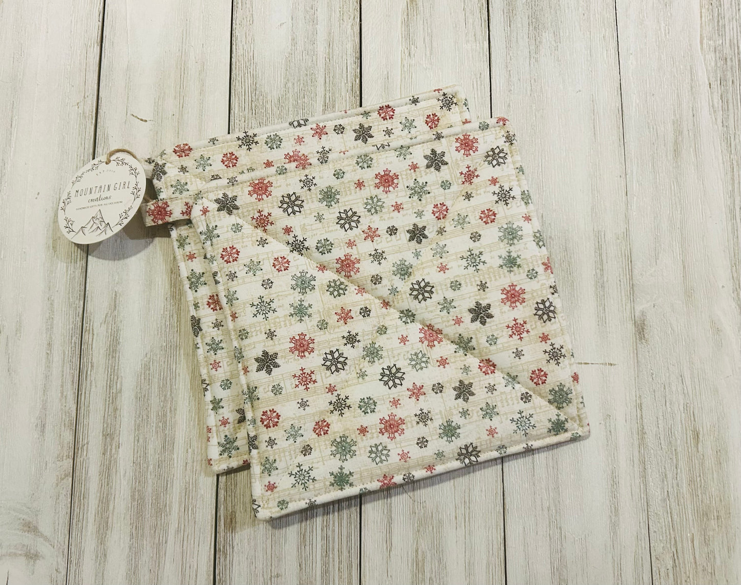 Potholder Set - Christmas Themed - Musical Snowflakes