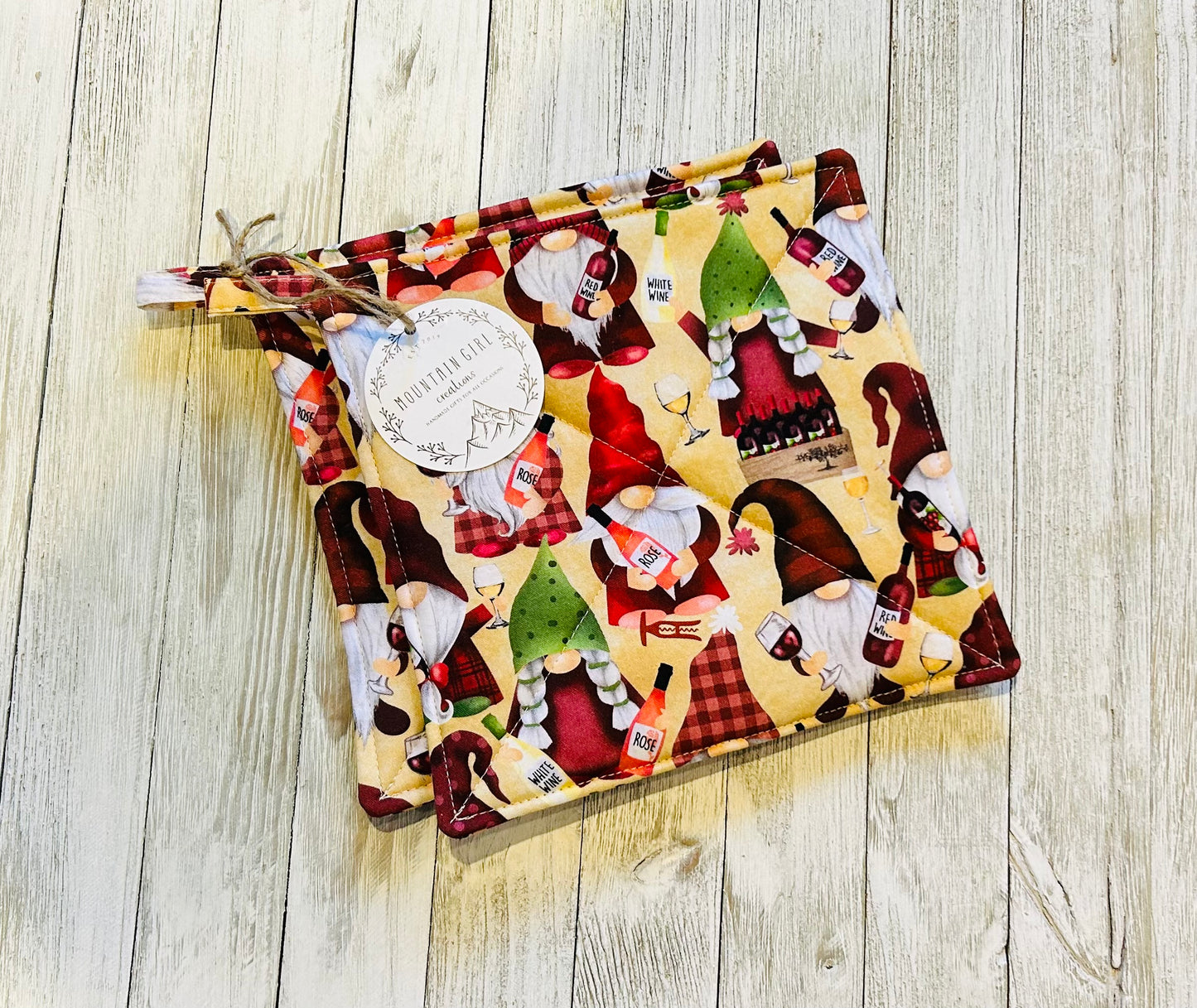 Potholder Set - Gnome Themed - Wine Gnomes