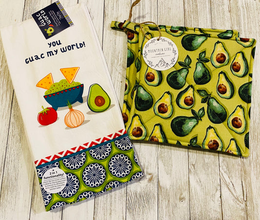 Dish Towel with Matching Potholders - Avocados - You Guac My World