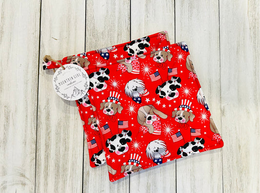 Potholder Set - Patriotic Themed - Patriotic Dogs 4th of July Potholders