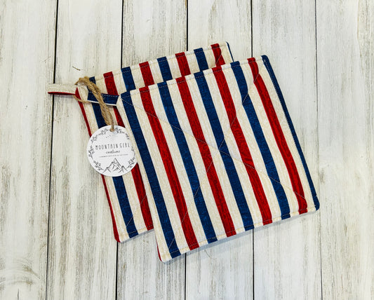 Potholder Set - Patriotic Themed - Stripes - 4th of July Potholders