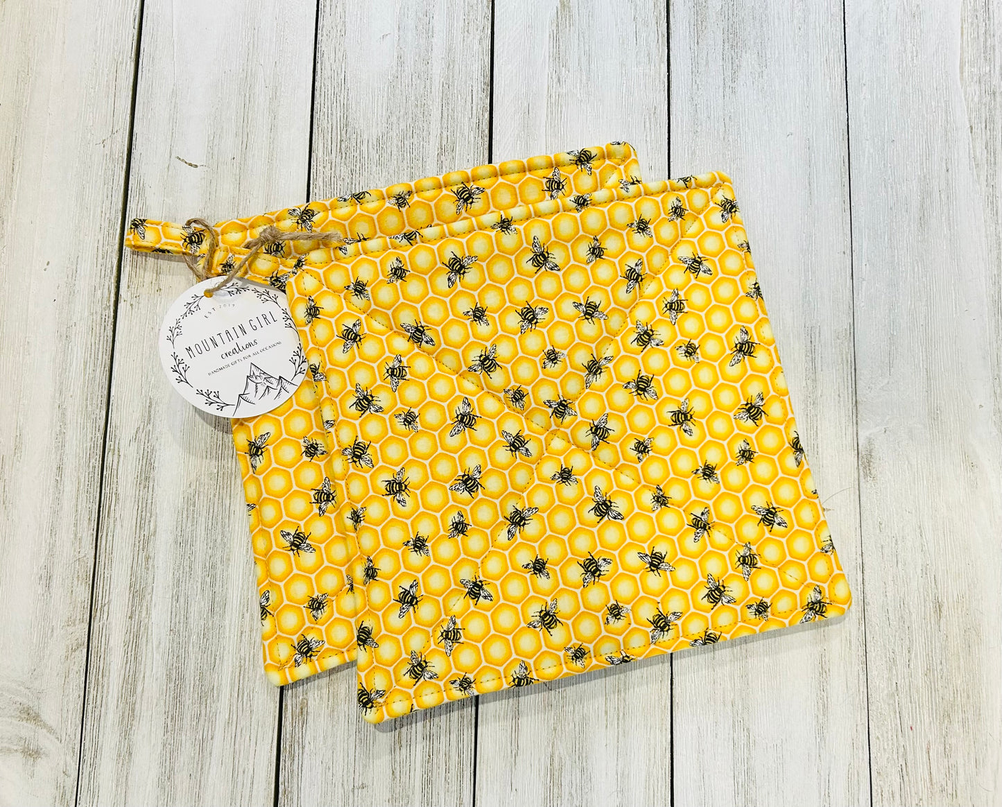 Potholder Set - Bee Themed - Bee and Honeycomb