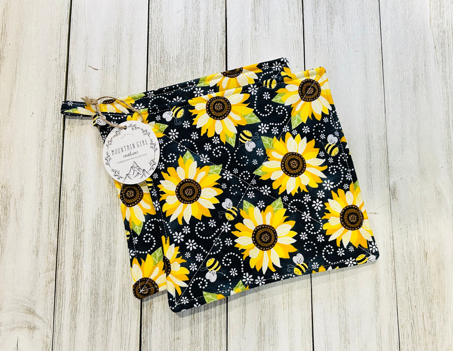 Potholder Set - Bee Themed - Sunflowers and Bee