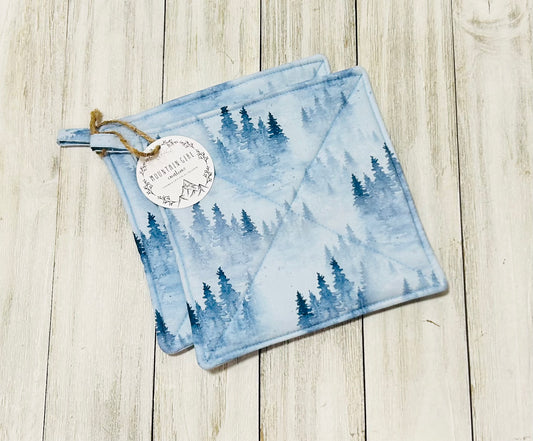Potholder Set - Mountain Themed - Blue Trees