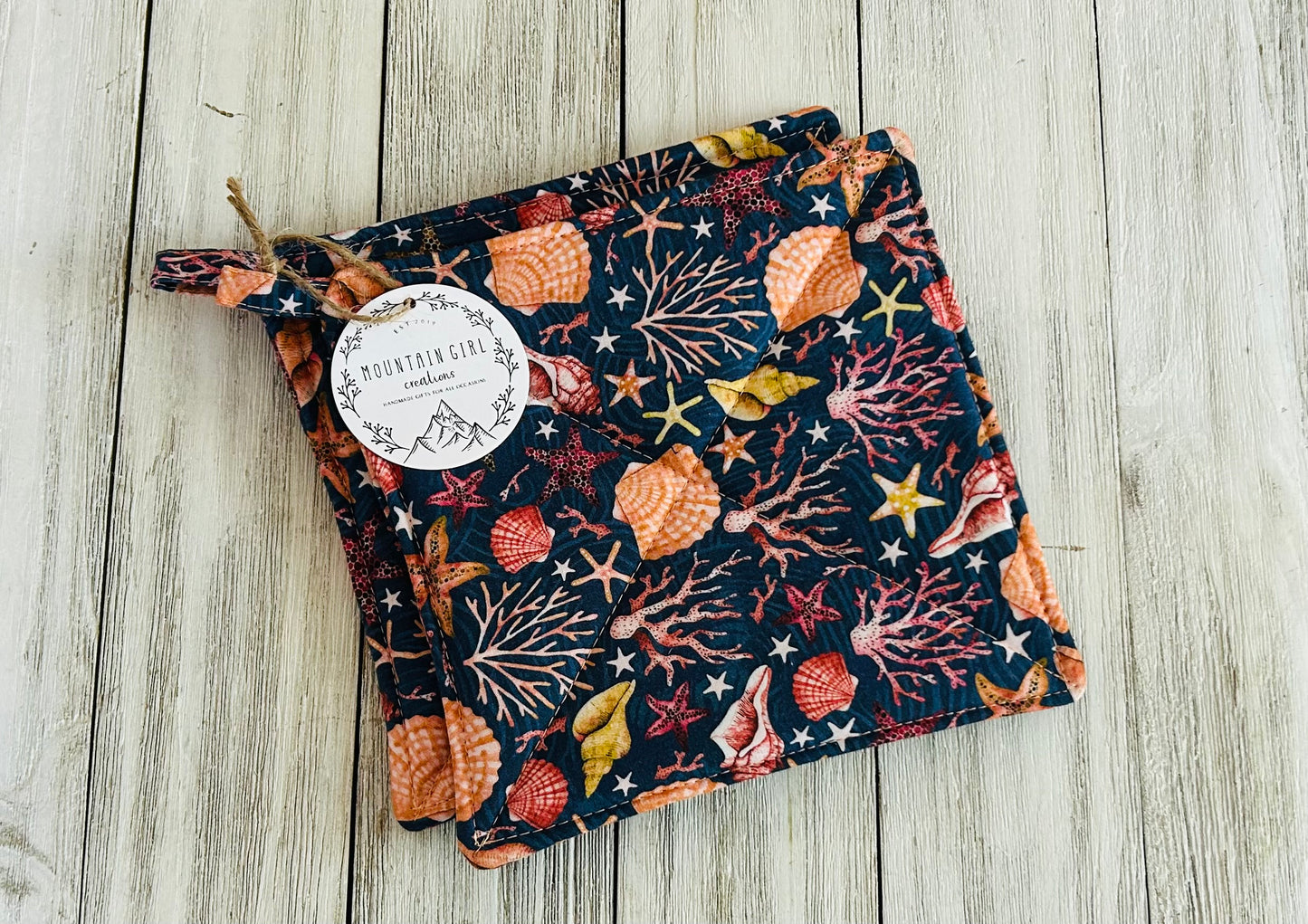 Potholder Set - Beach Themed - Coral Seashells