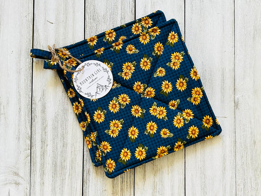 Potholder Set - Sunflower Themed - Country Blue