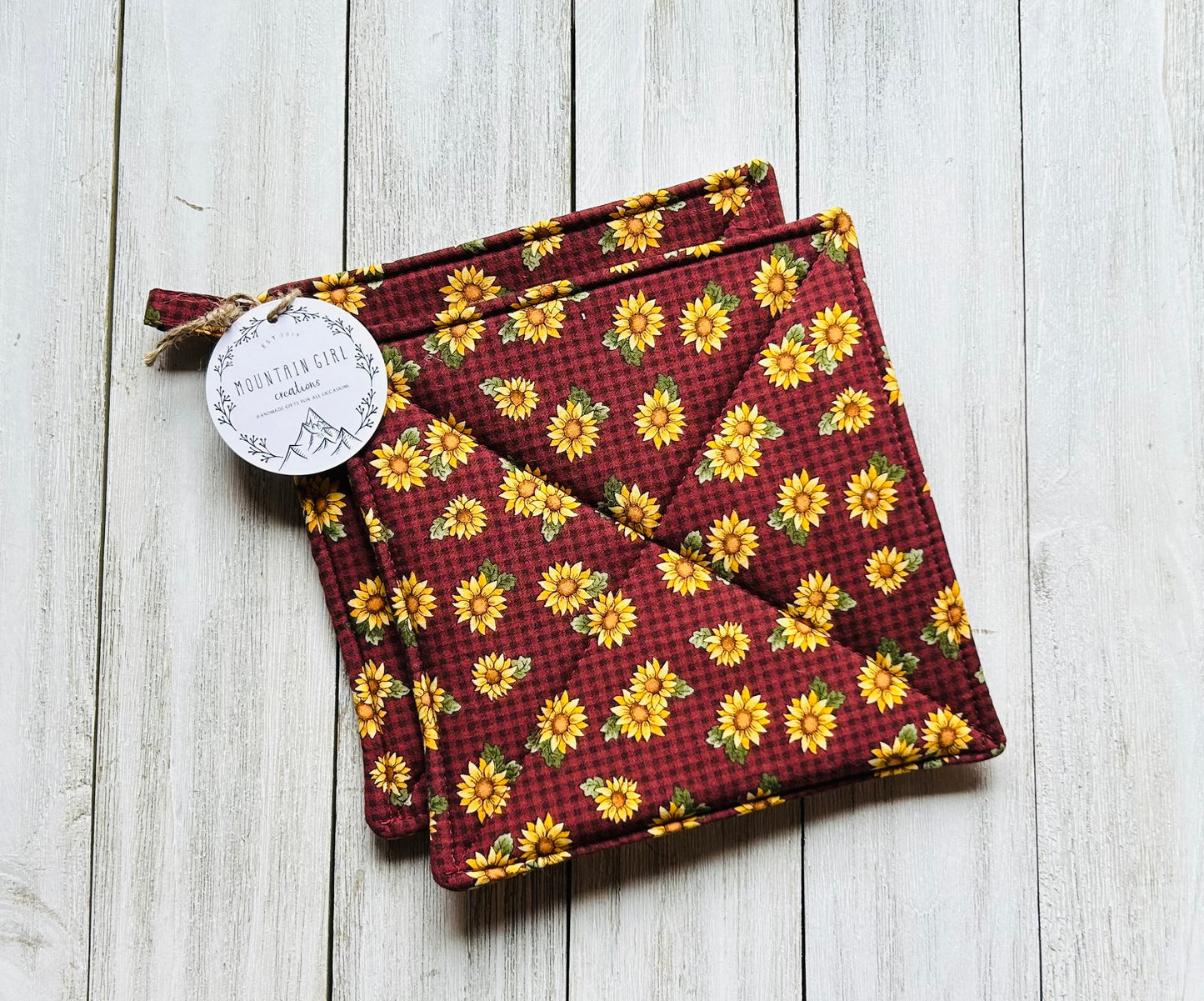 Potholder Set - Sunflower Themed - Burgundy