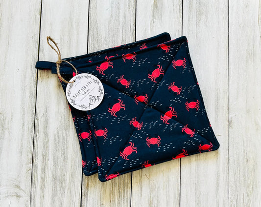 Potholder Set - Beach Themed - Crabs on Navy