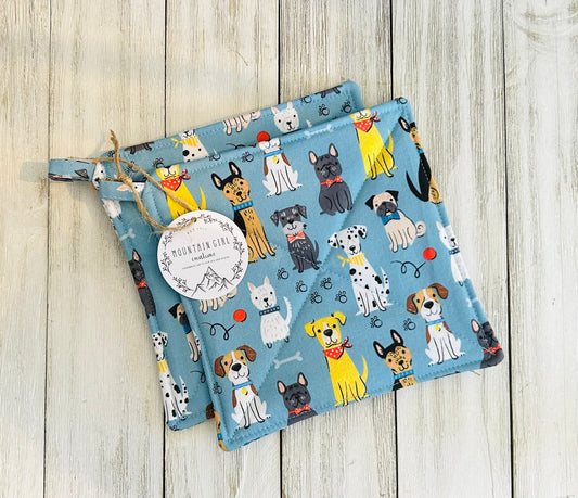 Potholder Set - Dog Themed - Blue Multi Dog