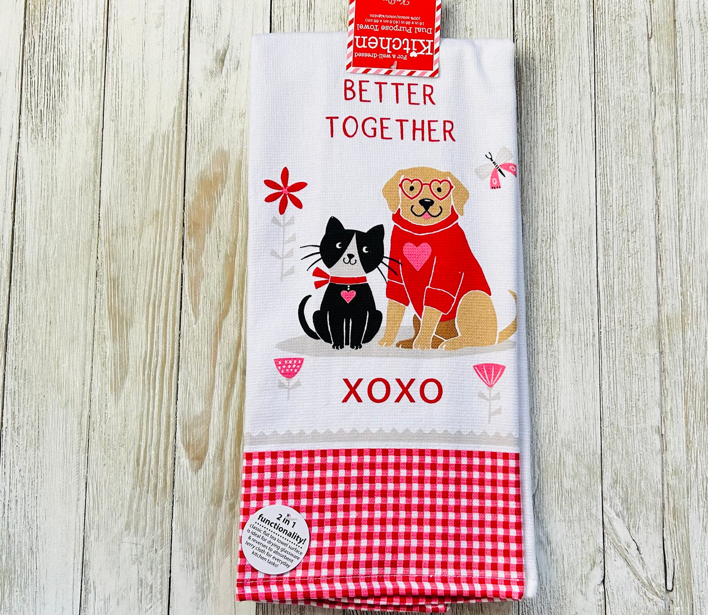 Dish Towel -Valentines Day - Dog and Cat XOXO