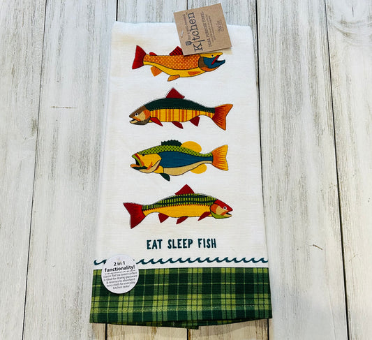 Dish Towel - Camping Themed - Eat Sleep Fish