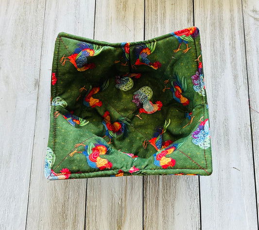 Bowl Koozie - Farm- Roosters on Green