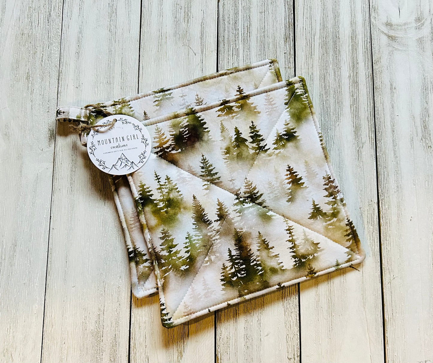 Potholder Set - Mountain Themed - Green and Brown Trees